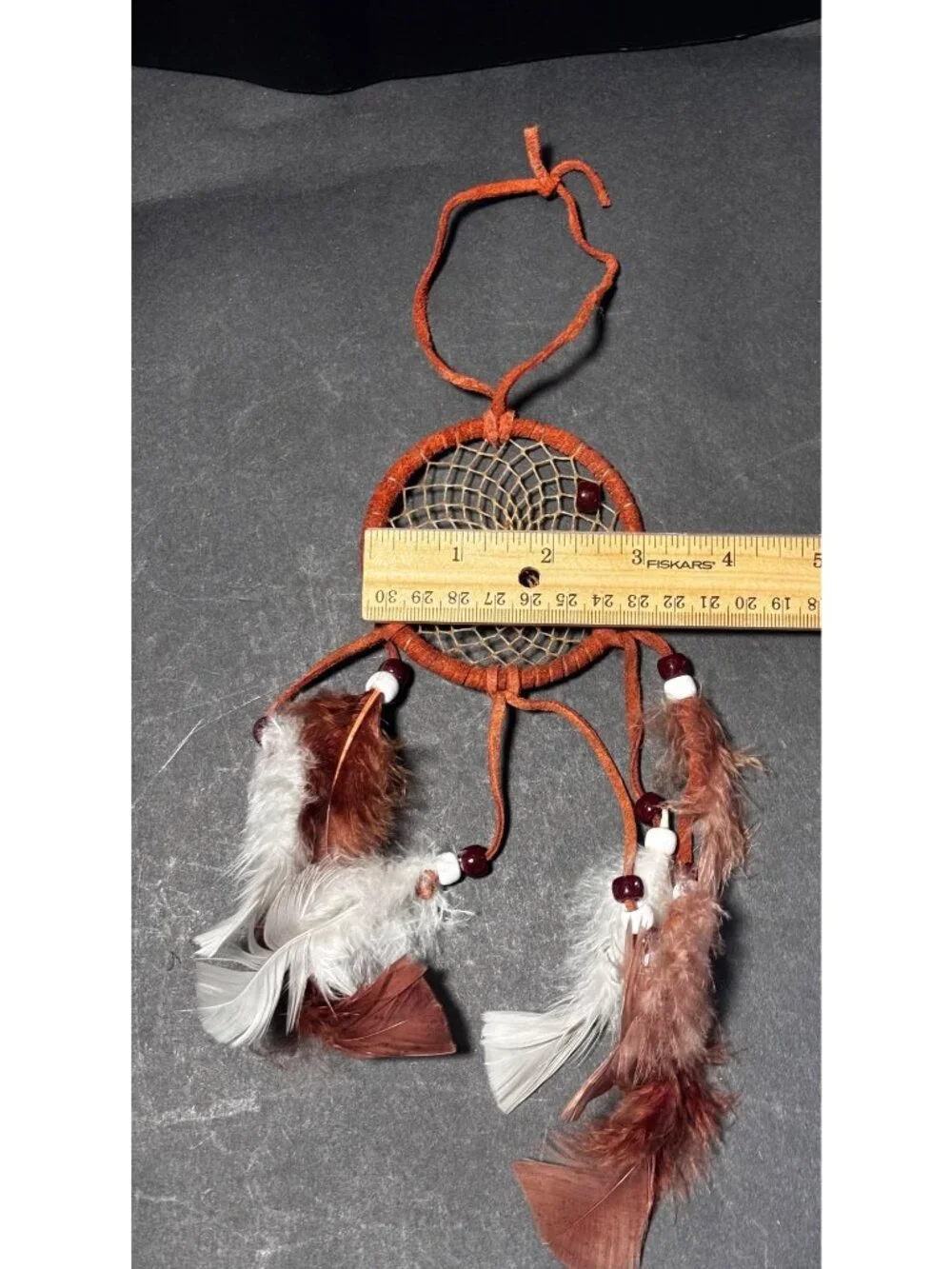 Dream Catcher With Brown Leather & Feathers Tribal Wall Hanging Decor Handmade
